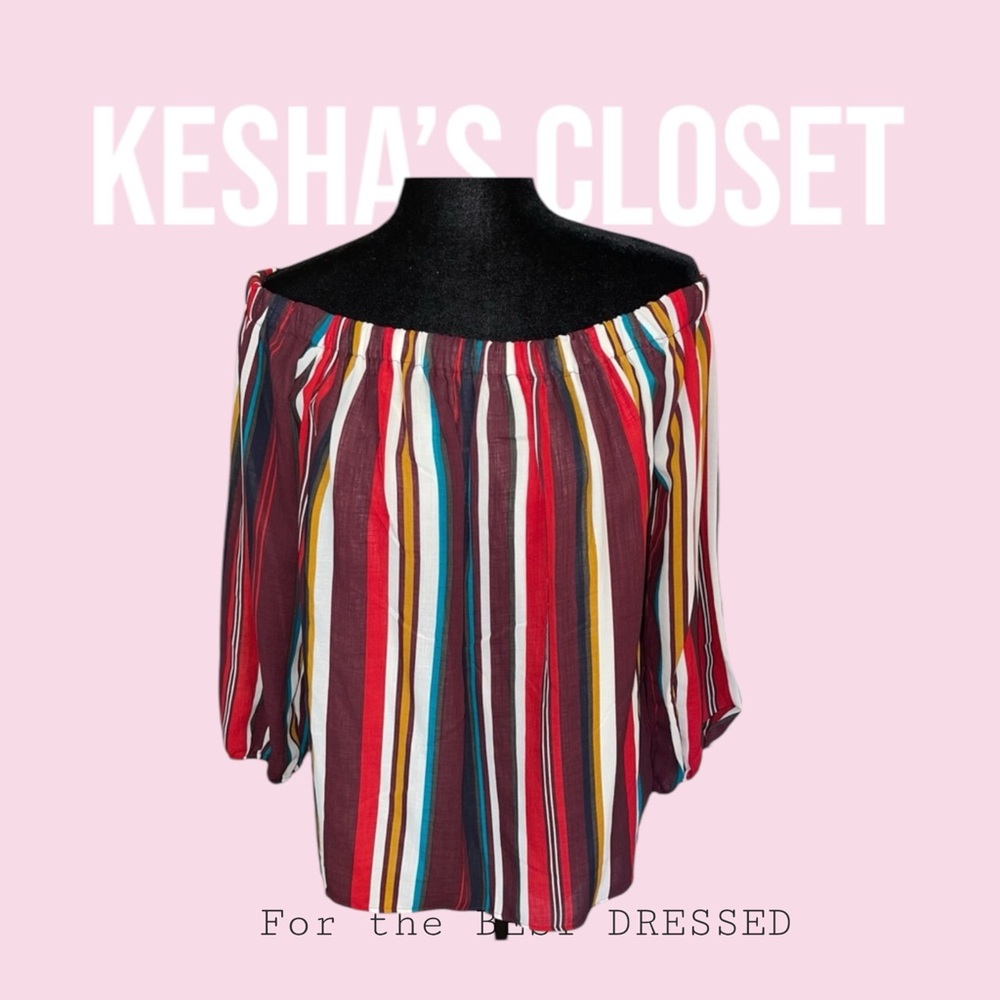 On/Off the shoulder 3/4 length sleeve blouse with vertical stripes